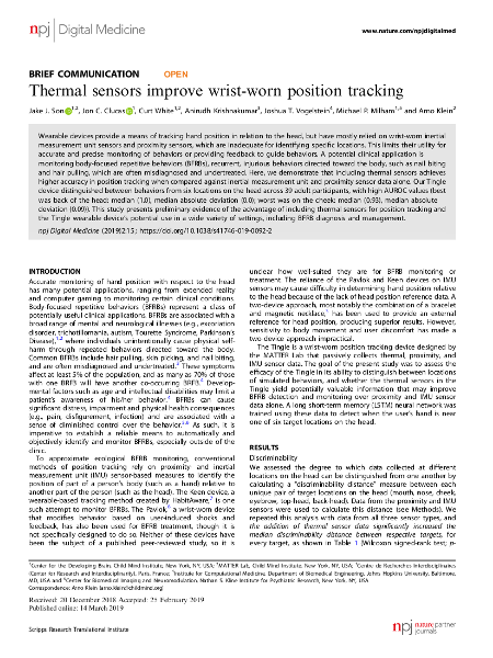 “Thermal sensors improve wrist-worn position tracking” first page thumbnail